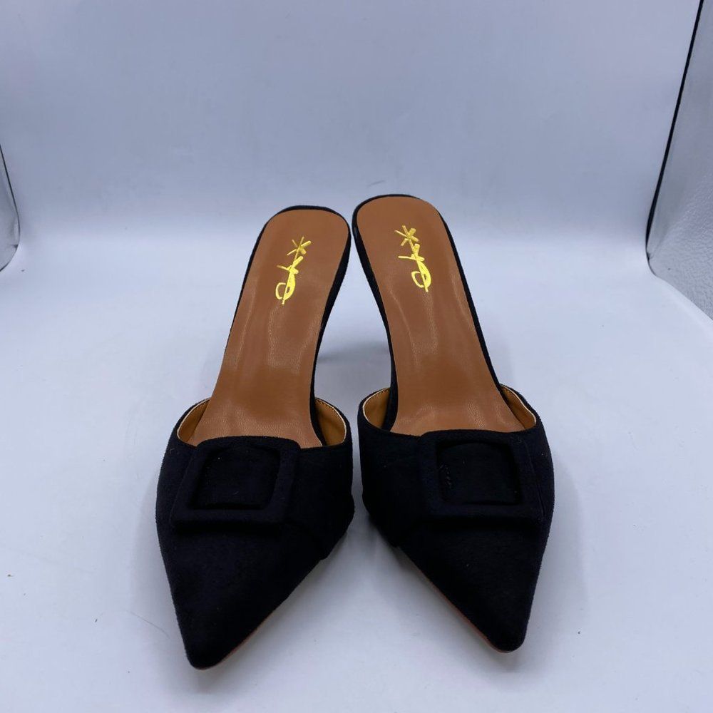 XYD black pointy toe stilettos slippers heels - Picture 2 of 10